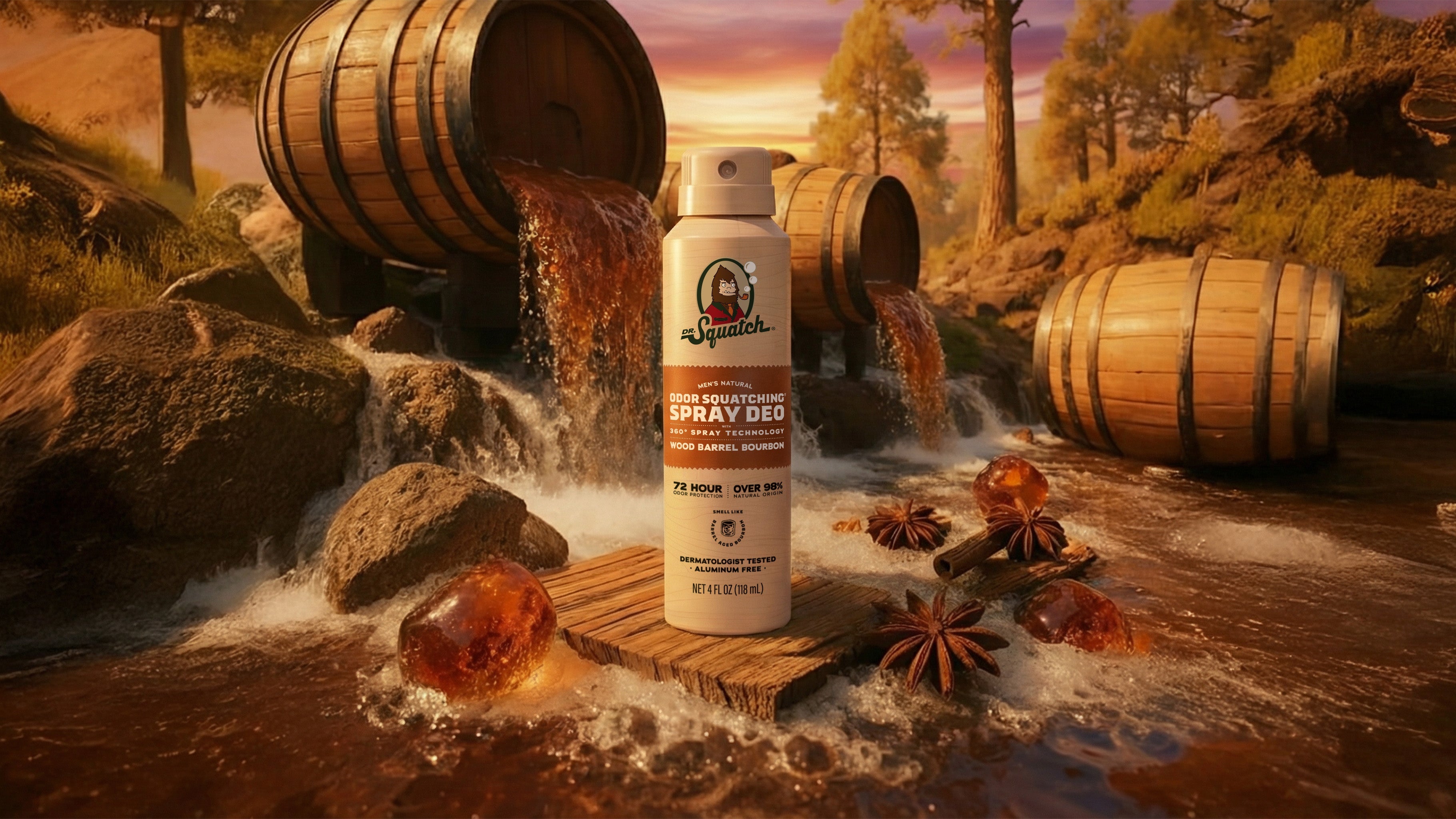 Wood Barrel Bourbon Spray Deodorant - Shower Fuel for Men